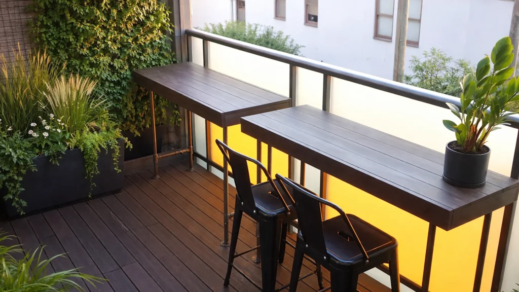 Bamboo benches with outdoor view